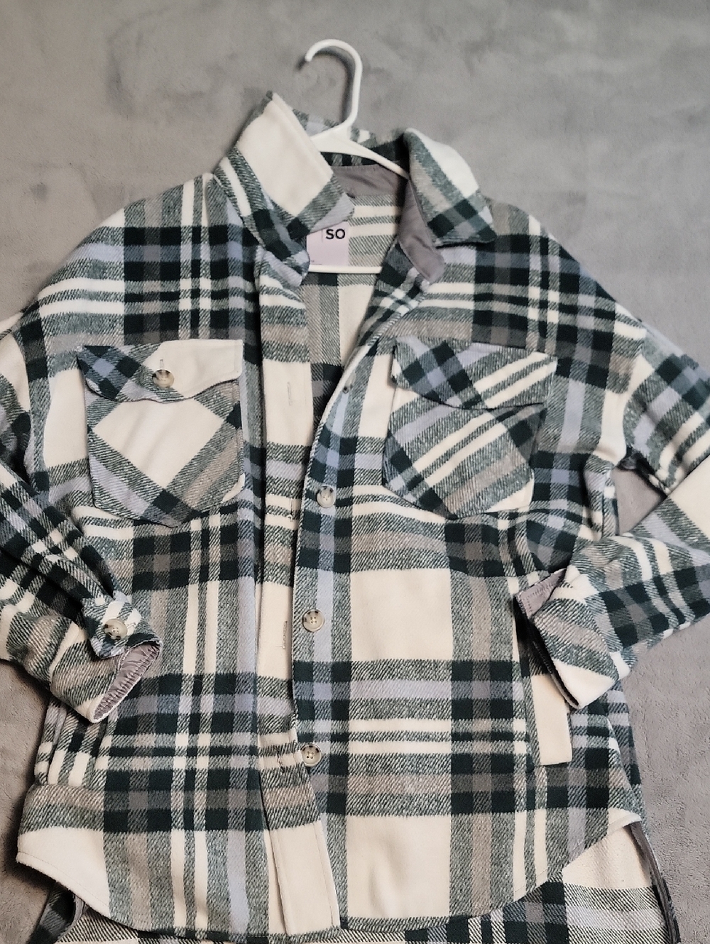 SO Cream & Green Plaid Button-Up Jacket